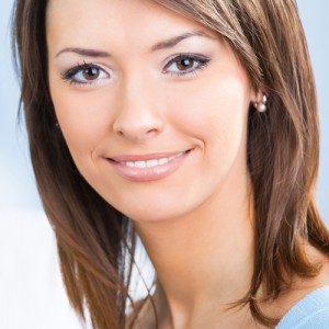 close up of female model with short brown hair